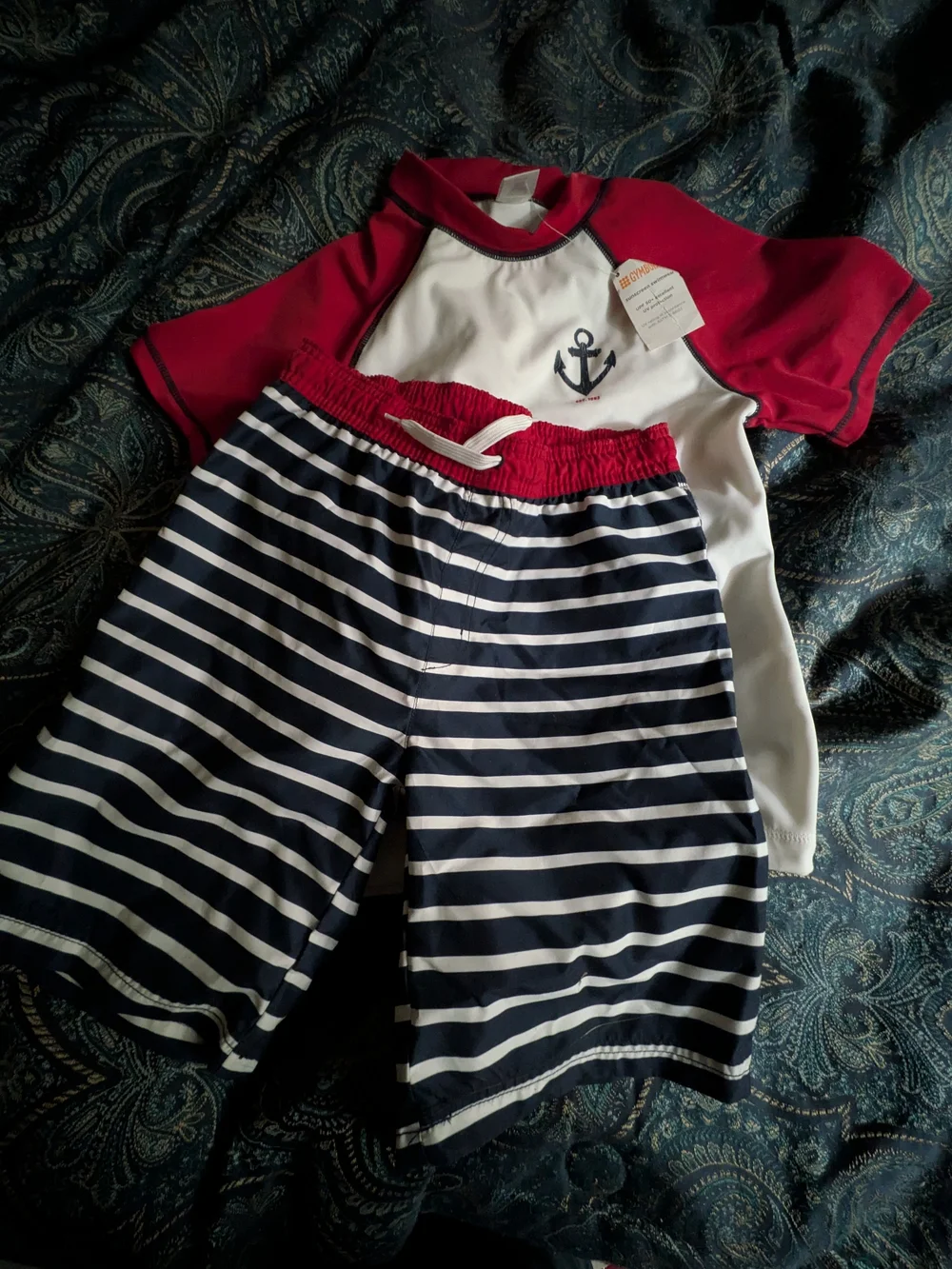 Gymboree Red, White & Navy Striped Kids Swim Set